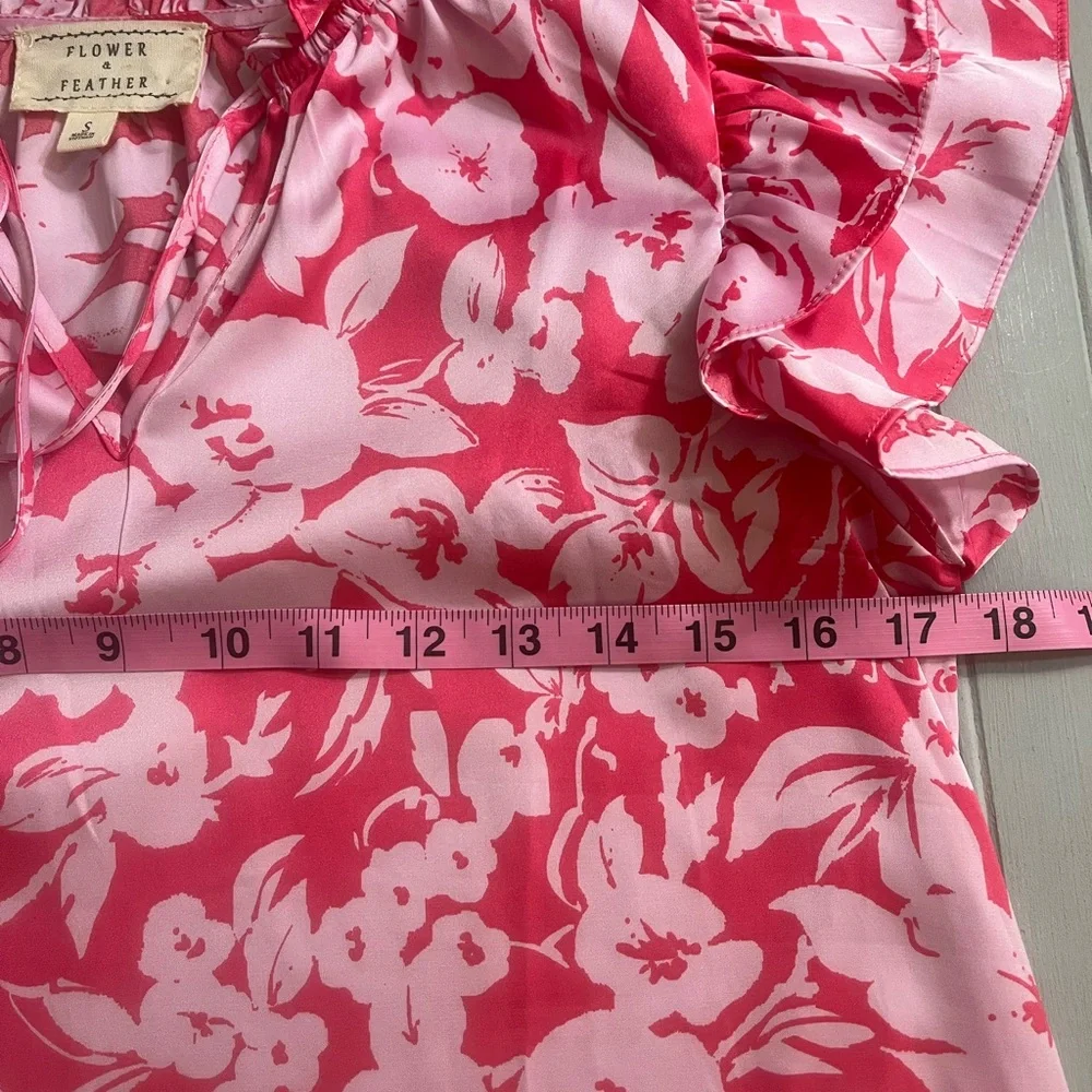 Floral Ruffle Sleeve Tie-Neck Blouse - Pink - Picture 6 of 9